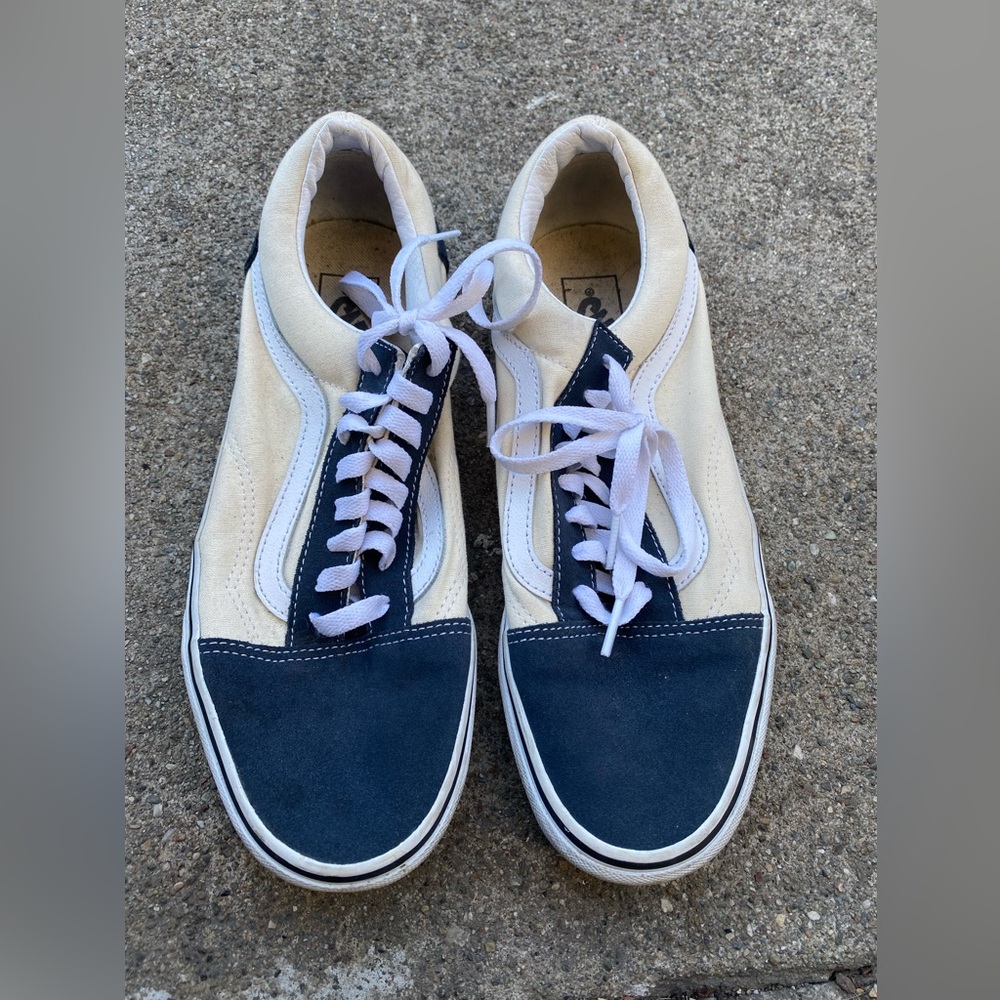 Blue and cream Vans, very lightly worn